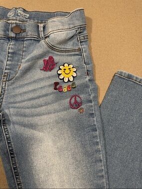 Girls Light Wash Embroidered Jeggings - Peace Daisy 14/16